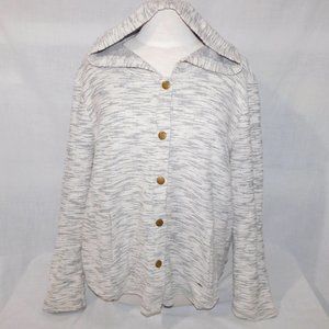 O'Neill Womens XL Marled Gray White Boho Snap Front Hooded Sweater jacket Beach